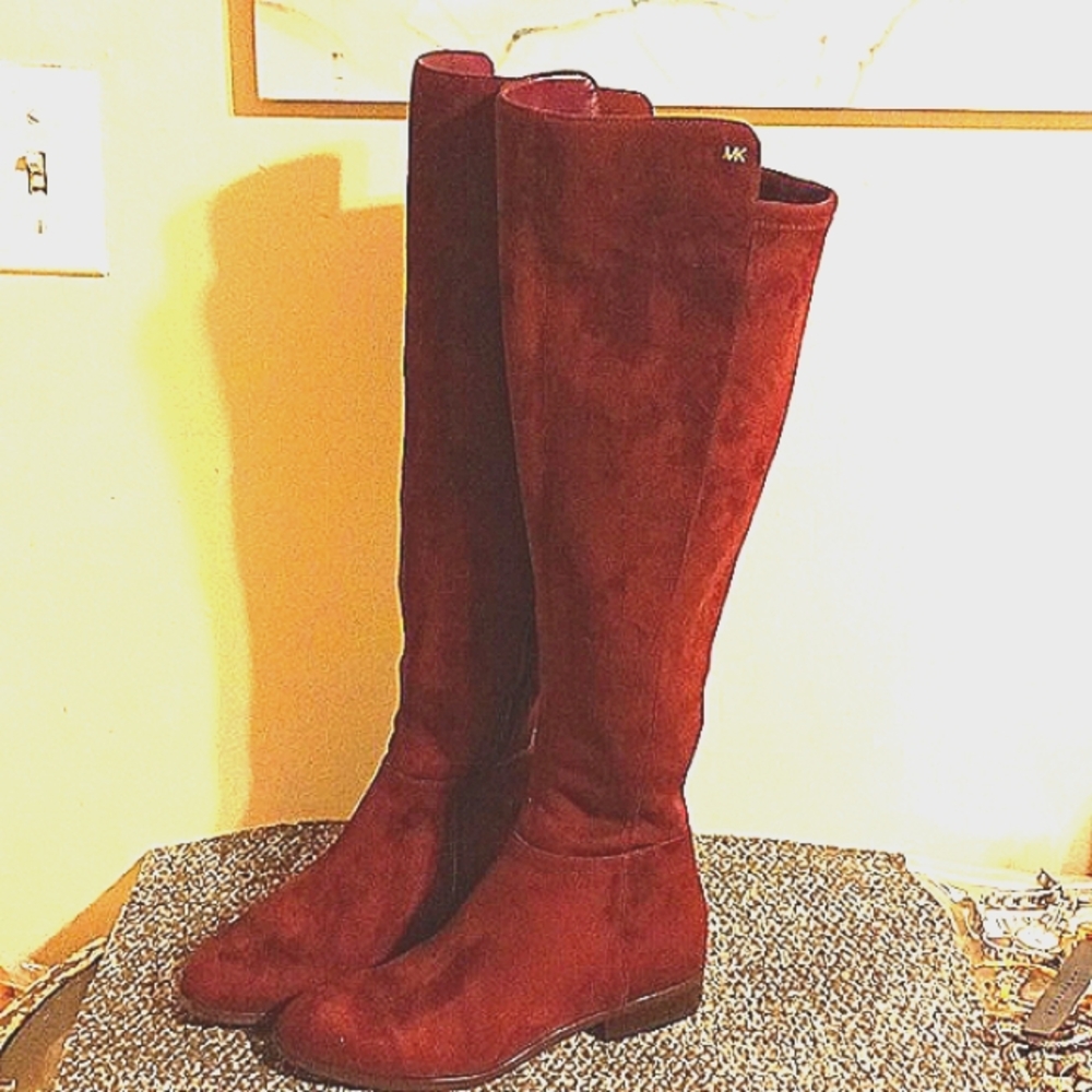 Michael Kors brownish burgundy faux suede stretch riding boots size 5.5